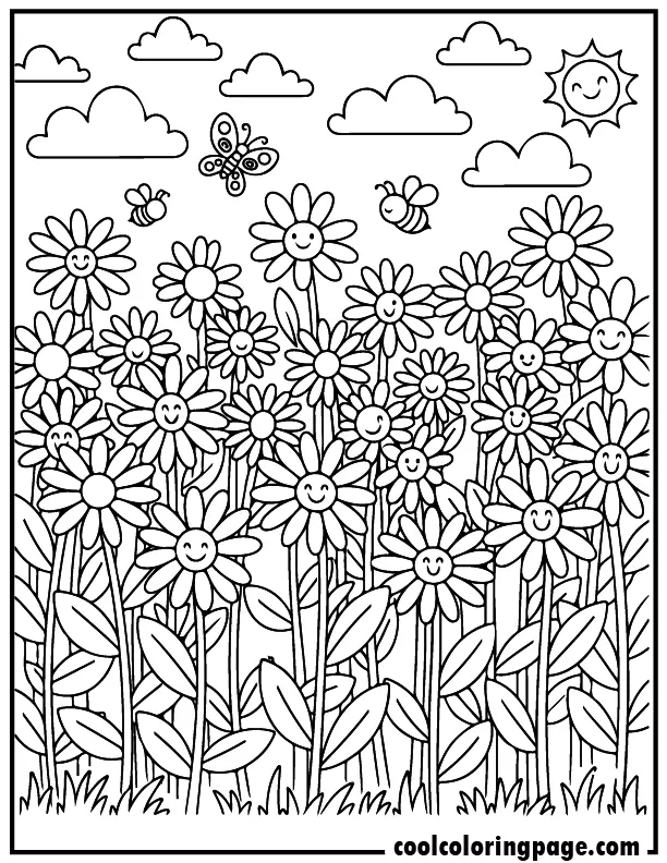 12 daisy field printable flower coloring pages