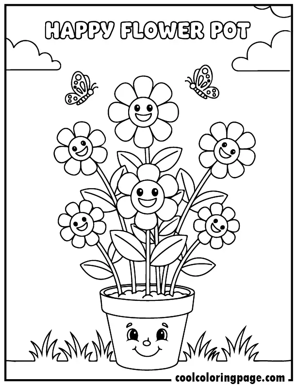14 happy flower pot printable flower coloring pages