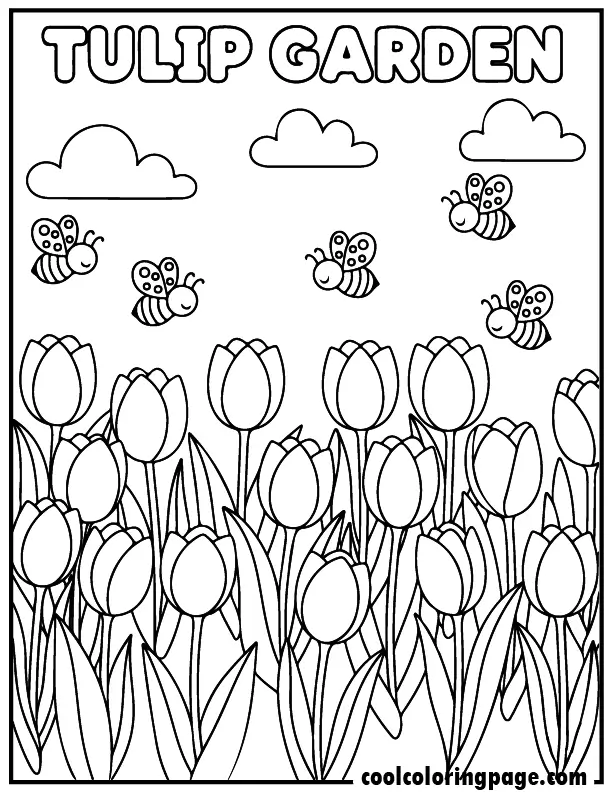 18 tulip garden printable flower coloring pages