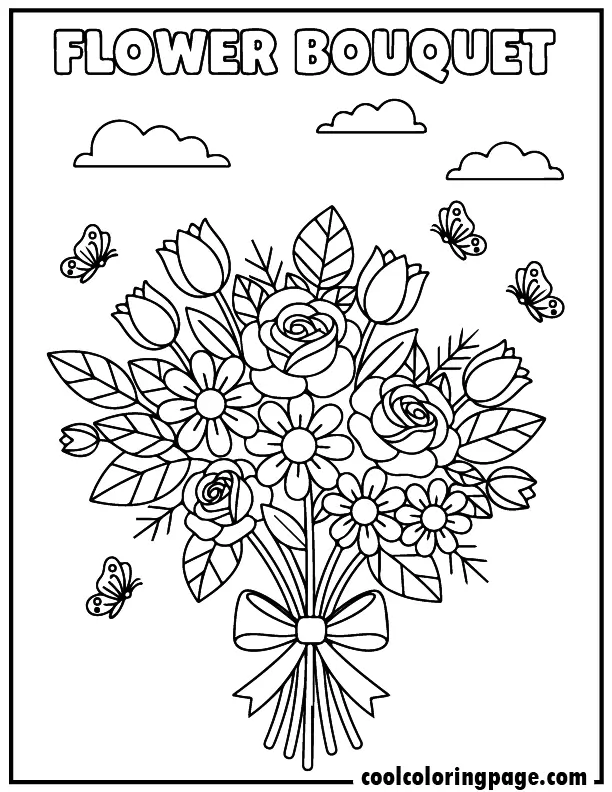 20 flower bouquet printable flower coloring pages