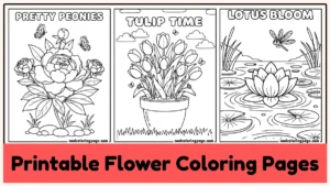 Easy printable flower coloring pages for kids and adults.