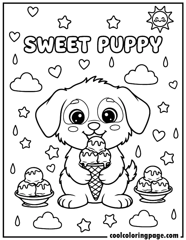 01 cute dog coloring pages puppy ice cream