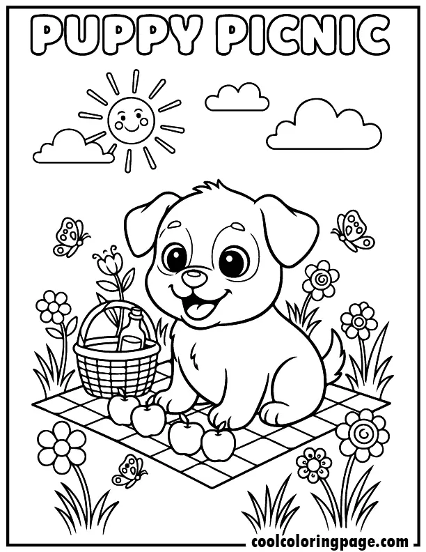 01 cute dog coloring pages puppy picnic