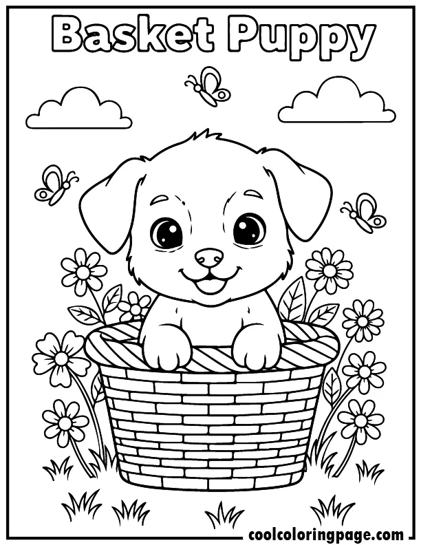 02 cute dog coloring pages puppy in basket