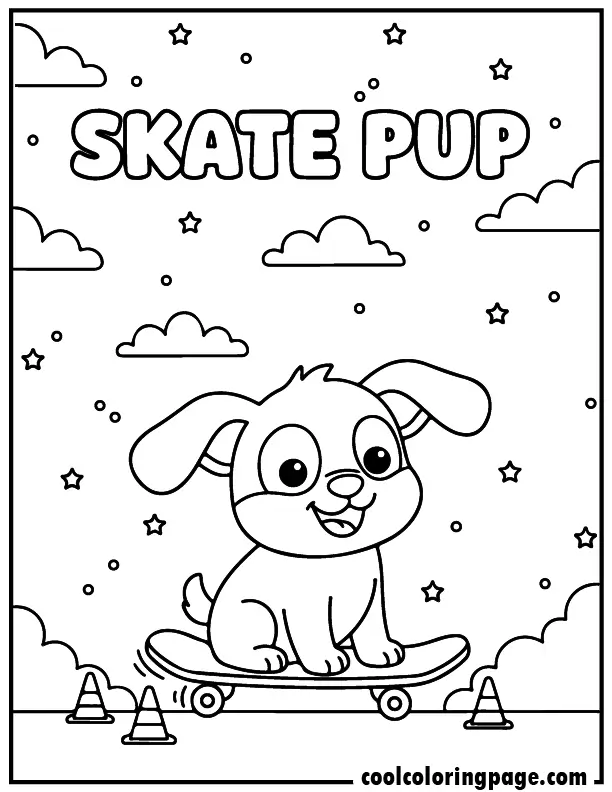 02 cute dog coloring pages skateboard puppy