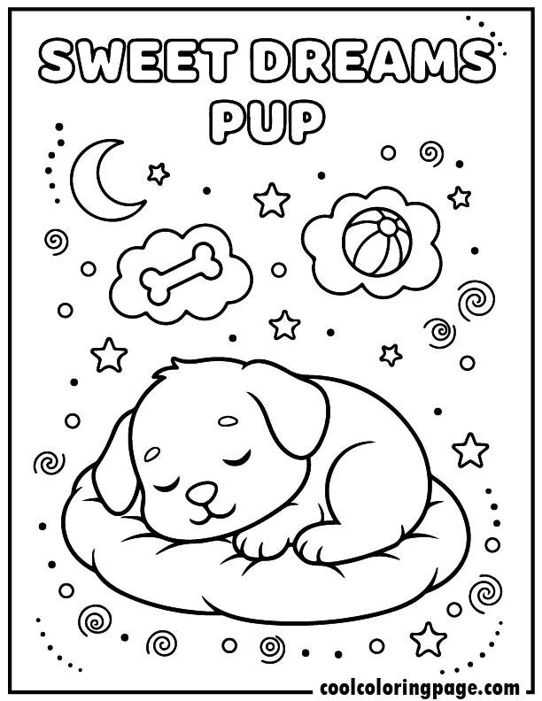02 cute dog coloring pages sleeping puppy dream