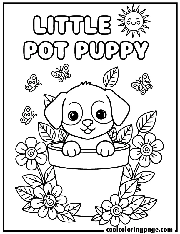 03 cute dog coloring pages puppy flower pot