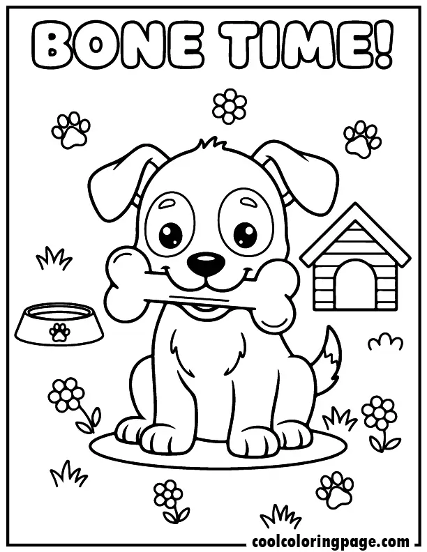 03 cute dog coloring pages puppy with bone