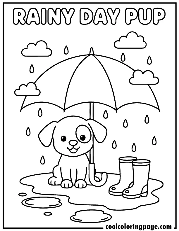 03 cute dog coloring pages rainy day puppy