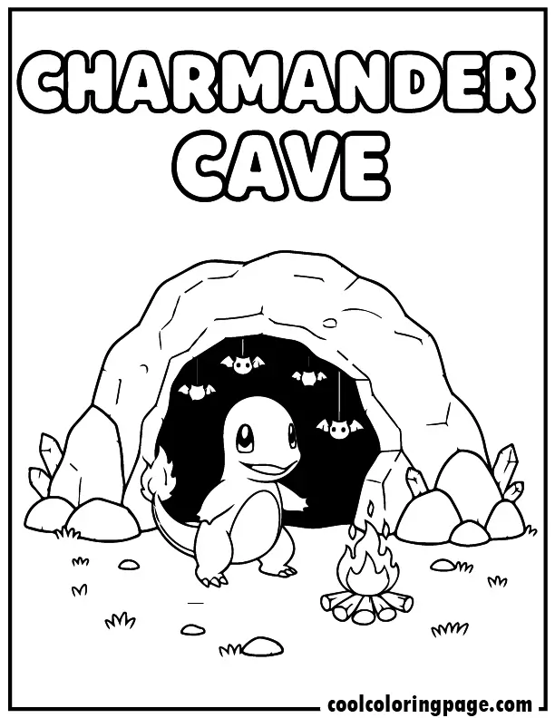 03 free pokemon coloring pages charmander cave