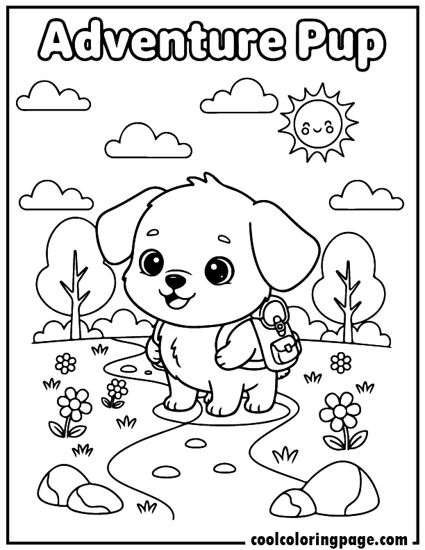 04 cute dog coloring pages adventure puppy backpack