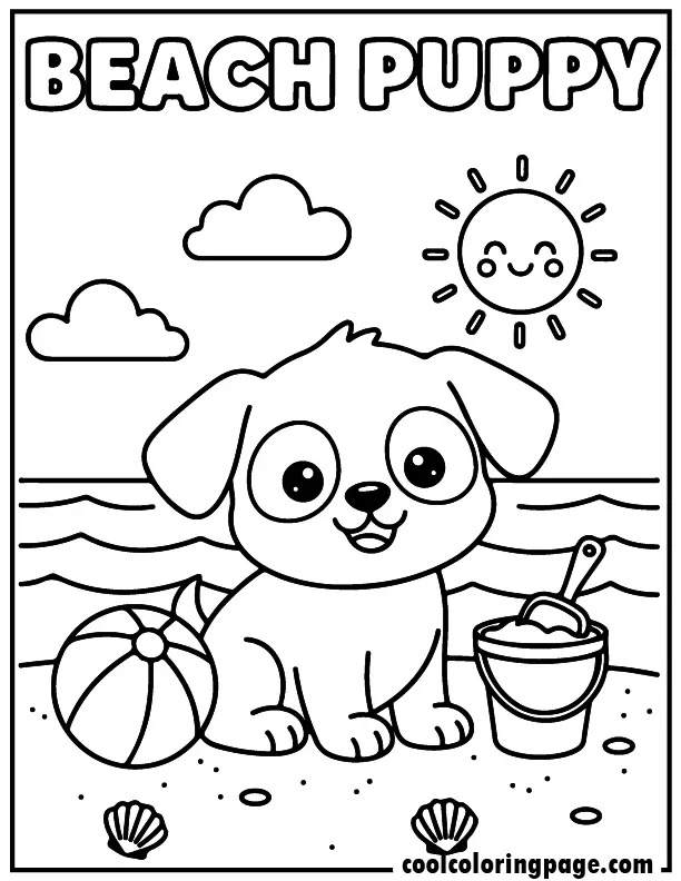 04 cute dog coloring pages beach puppy