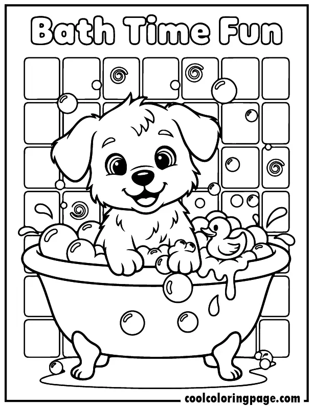 04 cute dog coloring pages puppy bathtub