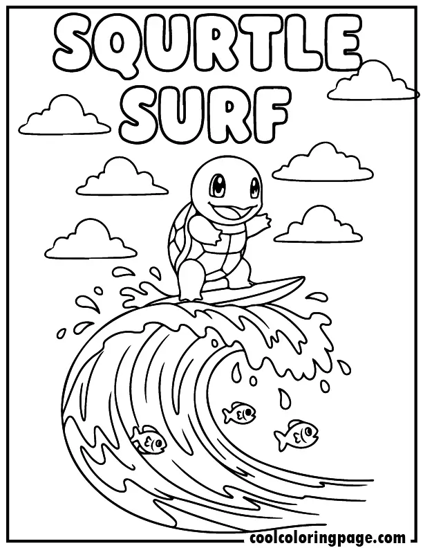 04 free pokemon coloring pages squirtle surf