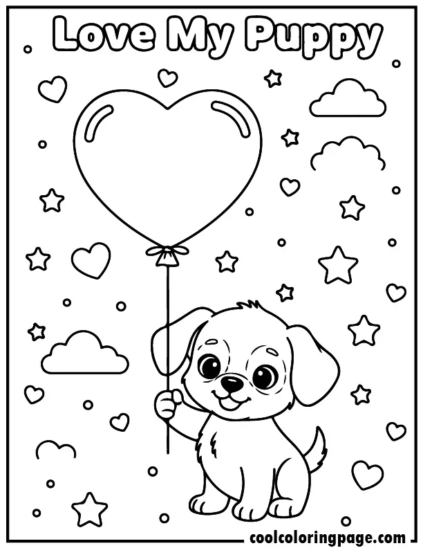 05 cute dog coloring pages puppy heart balloon