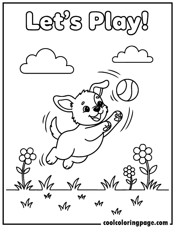 05 cute dog coloring pages puppy playing ball