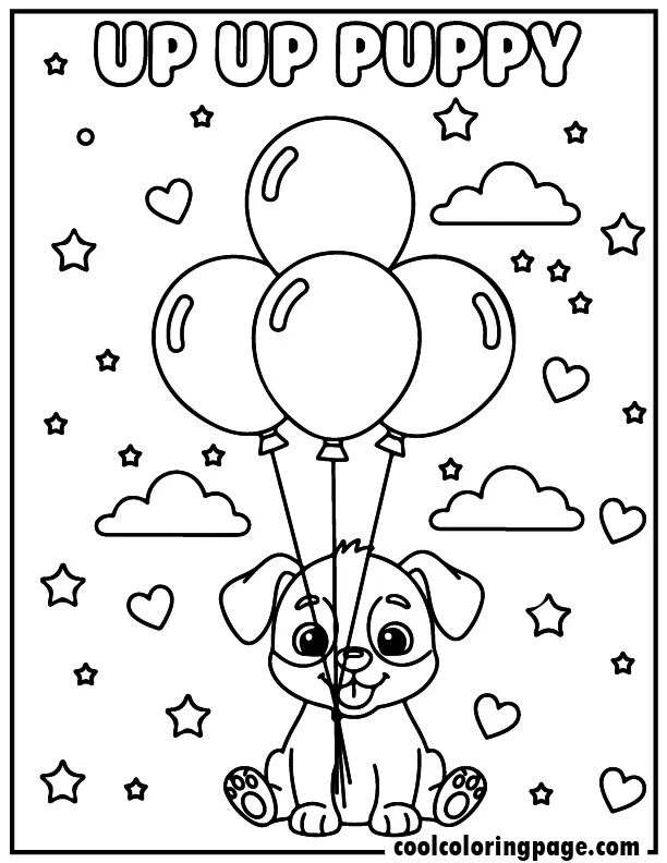 05 cute dog coloring pages puppy with balloons