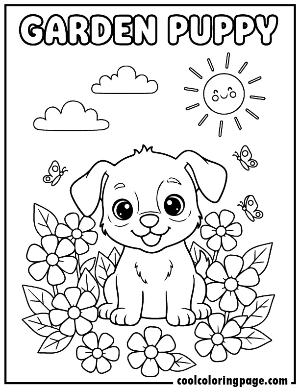 06 cute dog coloring pages puppy flower garden