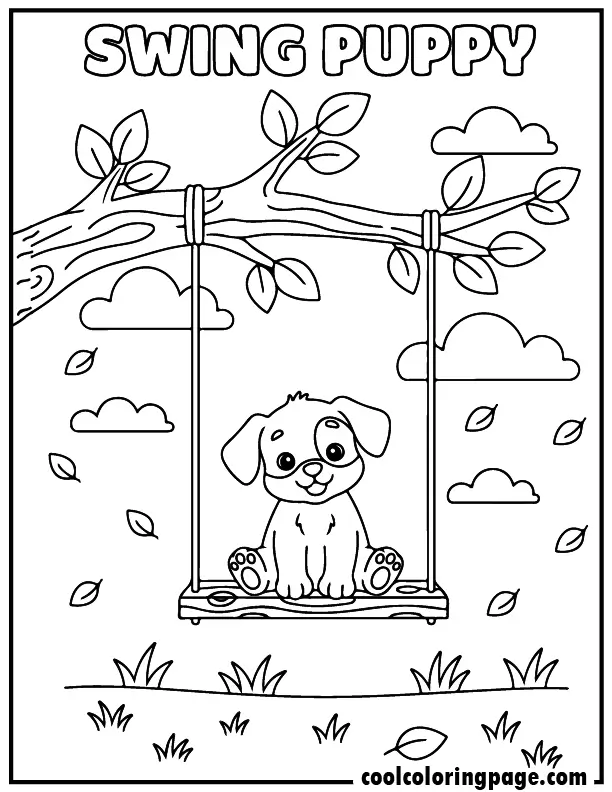 06 cute dog coloring pages puppy on swing