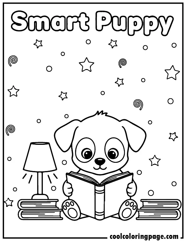 06 cute dog coloring pages reading puppy