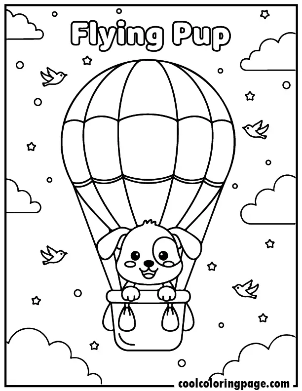 07 cute dog coloring pages hot air balloon puppy