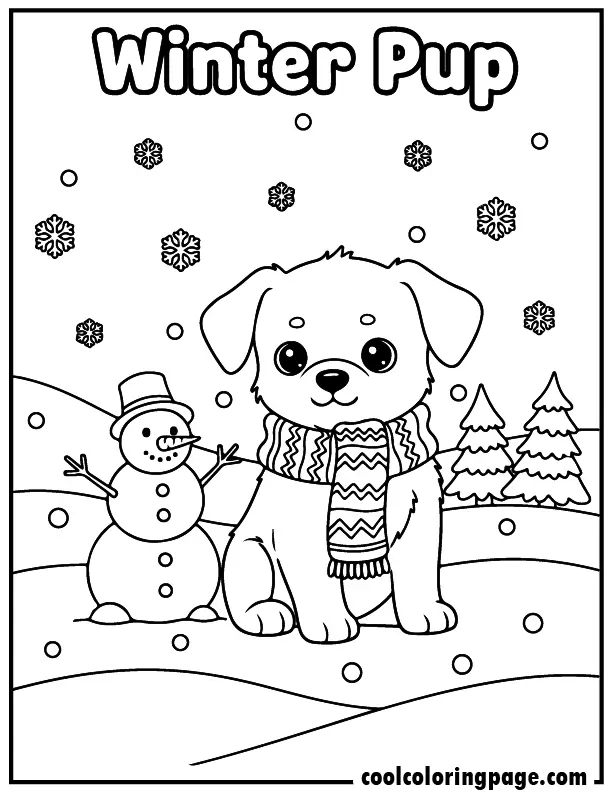 07 cute dog coloring pages winter scarf puppy