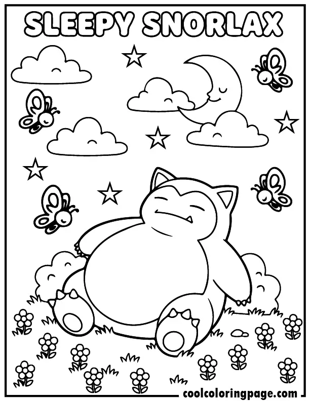 07 free pokemon coloring pages snorlax sleeping