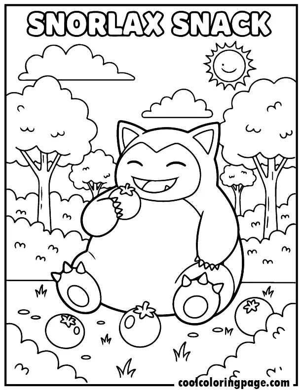 07 free pokemon coloring pages snorlax snack