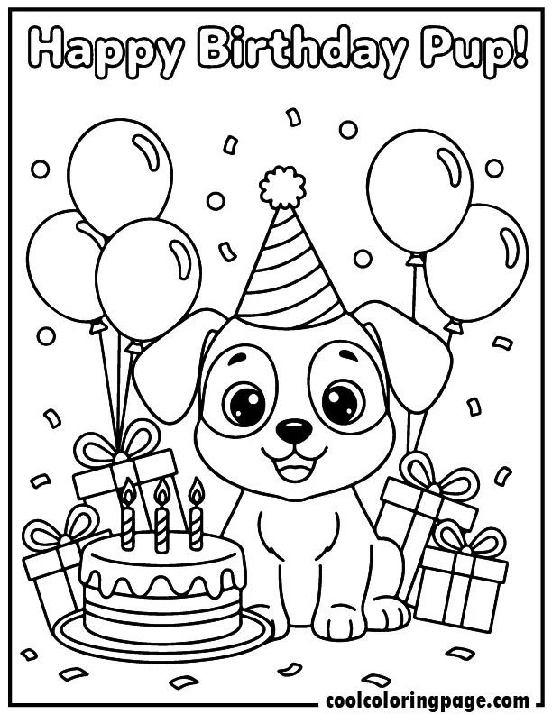 08 cute dog coloring pages birthday puppy