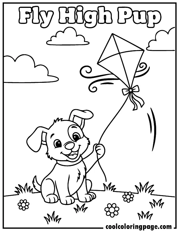 08 cute dog coloring pages puppy with kite