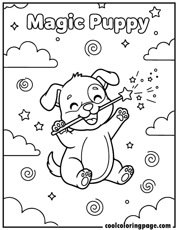 09 cute dog coloring pages magic puppy wand