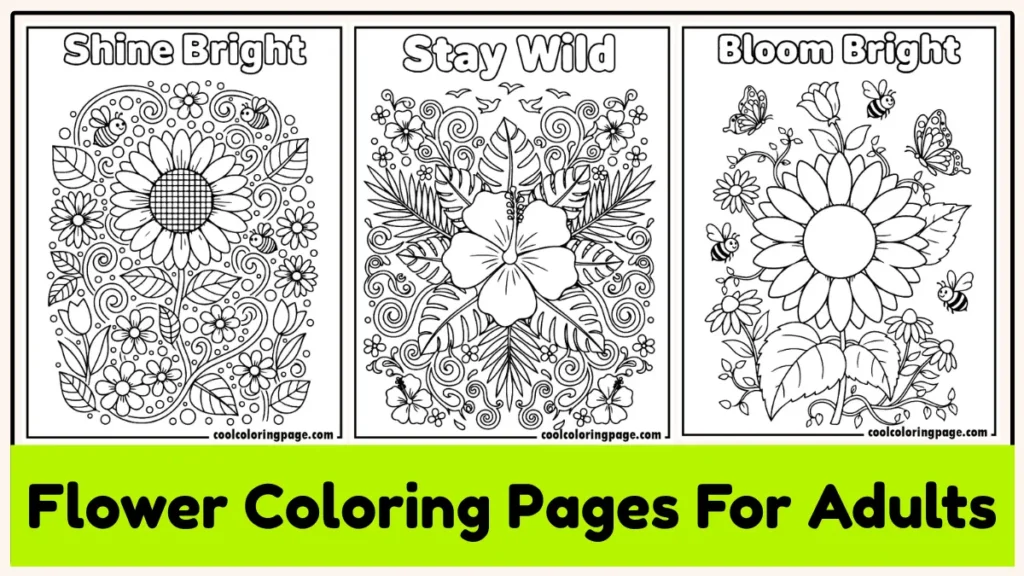printable flower coloring pages for adults with detailed floral designs, perfect for mindfulness and creativity.